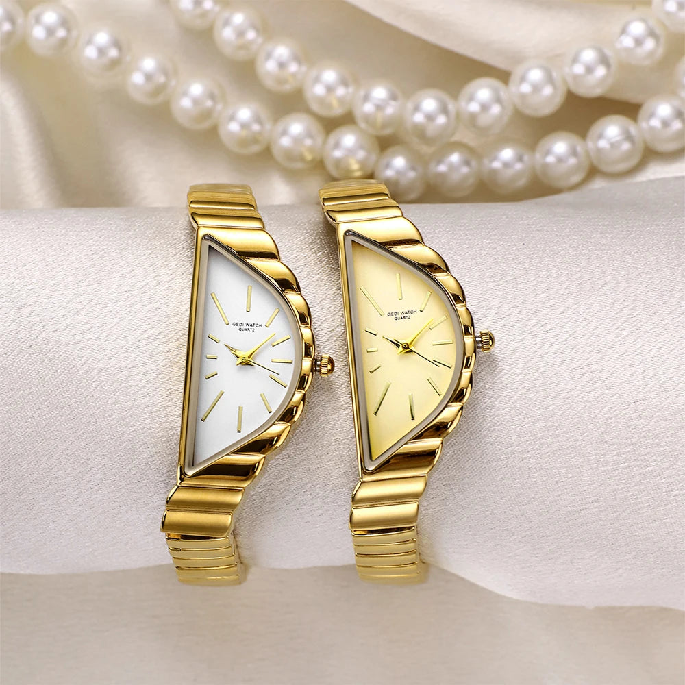 GEDI Exquisite Minimalist Light Luxury Gold Watches For Women Niche Irregular Design Artistic Quartz Woman Watch Gifts