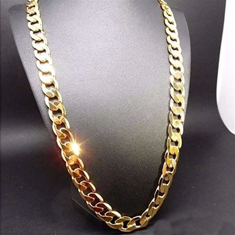 Pure Gold Color Necklace Jewelry, 18K Gold 10mm Heavry Necklace For Men 20'',22'',24'',26'',28'',30"