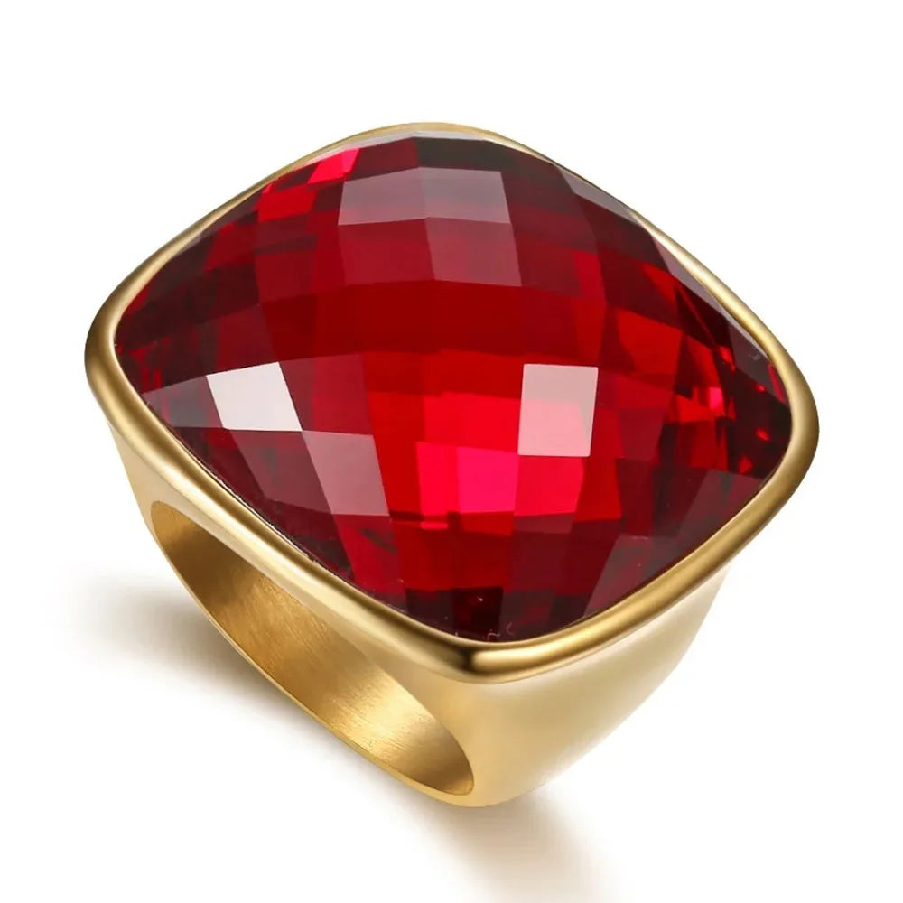 Niche Exaggerated Modern Large Gemstone Women's Ring Titanium Steel Plated 18k Gold Jewelry