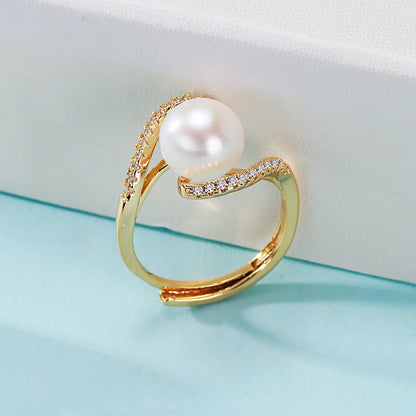 Real 14k Gold Jewelry Real Gold Balance Bar Natural Pearl Rings Women Luxury Femme Wedding Ring Bague Japanese Fine Jewelry Gift
