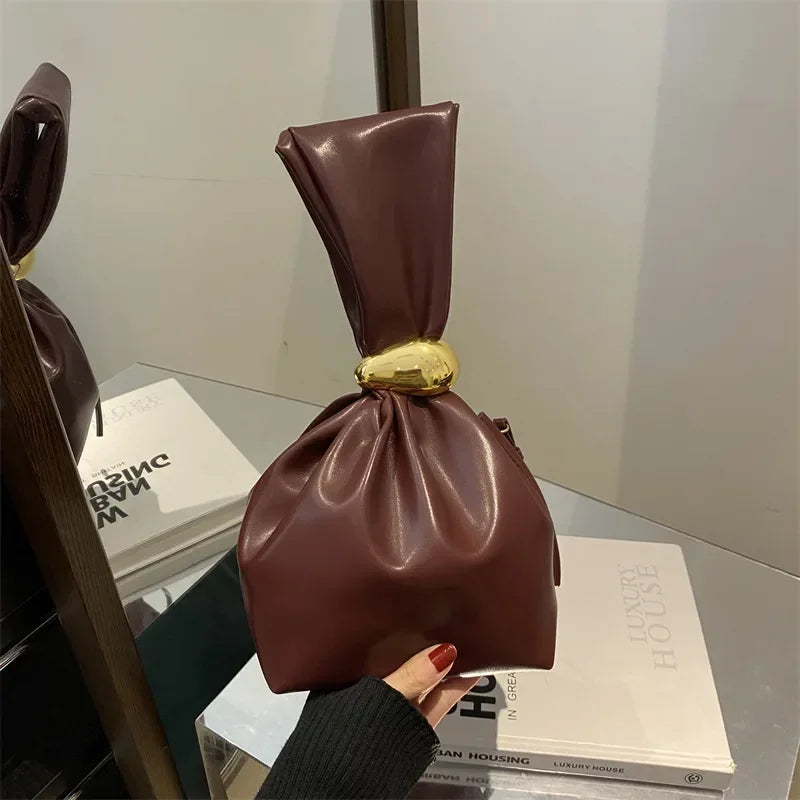 Fashion Pu Leather Women Handbags Vintage Pleated Design Ladies Small Tote Bag Elegant Evening Bags Female Bucket Dinner Purse