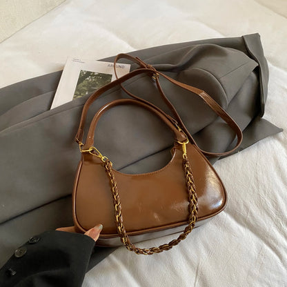 Elegant Ladies Shopping Purse Retro Pu Leather Shoulder Bag French Style Underarm Handbag Chain Clutch Bag Female Crossbody Bag