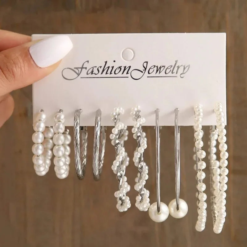 Fashion women's round earrings set, imitation pearl plated K gold jewelry gift