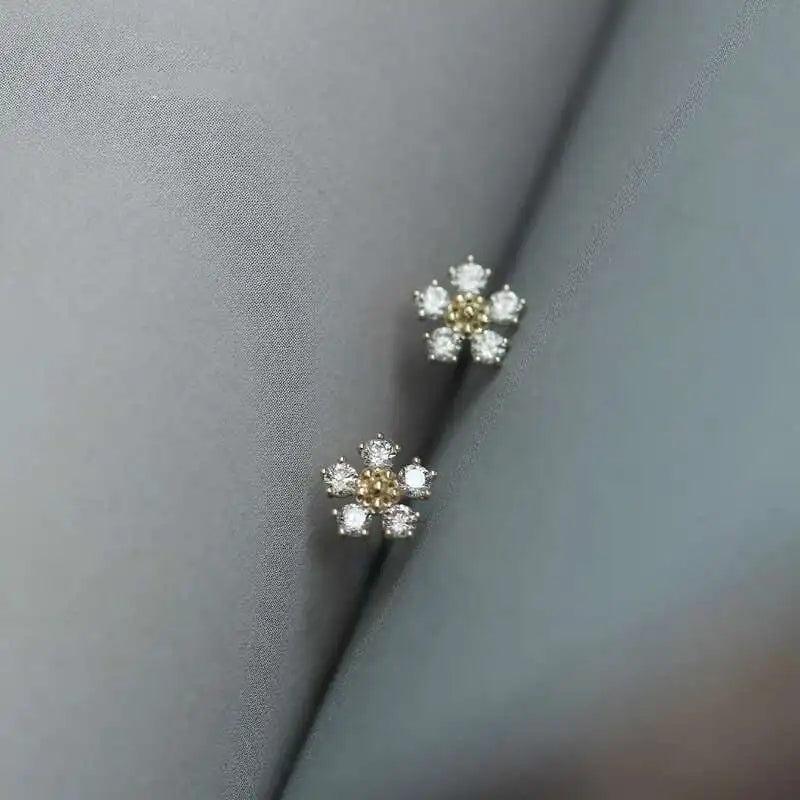 GOLDtutu Pure 9K Gold Jewelry Earrings for Women, Five Diamond Flower, 2020, ok497