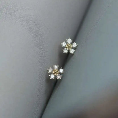 GOLDtutu Pure 9K Gold Jewelry Earrings for Women, Five Diamond Flower, 2020, ok497