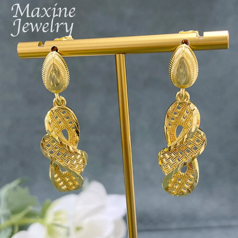 18K Gold Plated Jewelry Set for Women Fashion Necklace Earrings Eardrop Dubai Trendy Female Luxury Retro Wedding Party Gifts