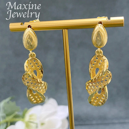 18K Gold Plated Jewelry Set for Women Fashion Necklace Earrings Eardrop Dubai Trendy Female Luxury Retro Wedding Party Gifts
