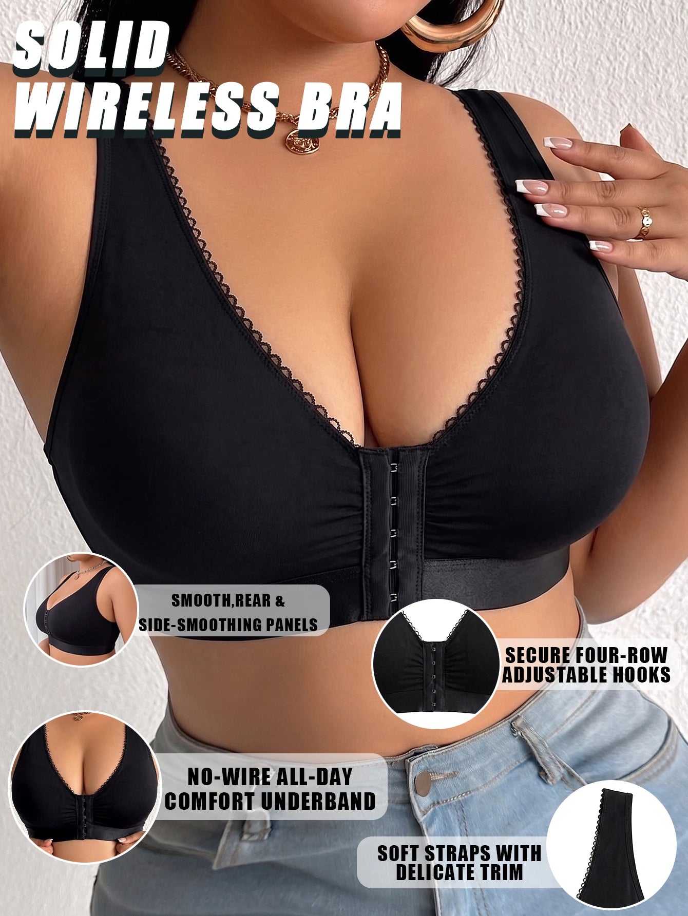 Plus Size Bust Women Bra Full Cup Wireless Unlined Push Up Brassiere Front Closure Anti Sagging Shaping Comfort Bra