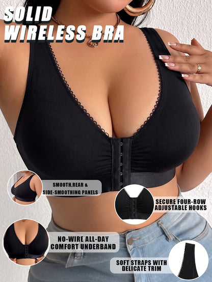 Plus Size Bust Women Bra Full Cup Wireless Unlined Push Up Brassiere Front Closure Anti Sagging Shaping Comfort Bra