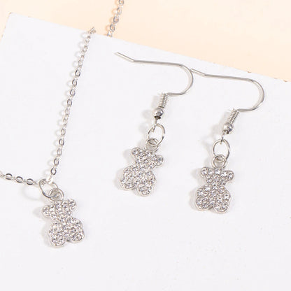 Gold/Silver Color Jewelry Set Luxury Shining Zircon Bear Crown Planet Earrings Necklace Sets For Party Anniversary Exquisite Gif