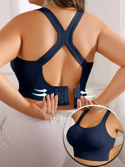 Plus Size Women's Sports Bra with Cross Straps And Padding,Push-Up,Comfortable,High-Elasticity,Breathable,Skin-Friendly