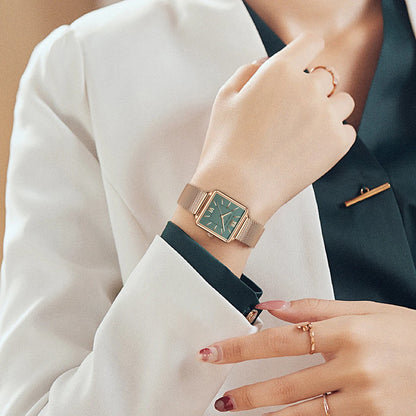 Japan Quartz Movement Green Dial Roman Square Watches Case Stanless Steel Fashion Wristwatch Ladies Rose Gold Watches For Women