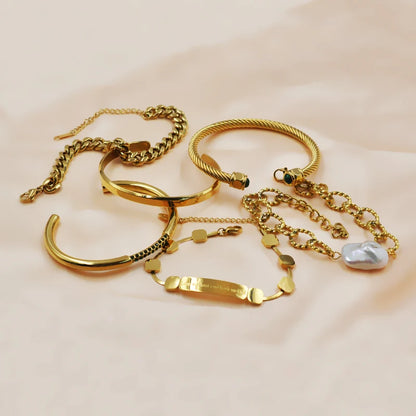 Zalman Romantic Pearl Bangles Set for Women Stainless Steel Gold Jewelry Accessories