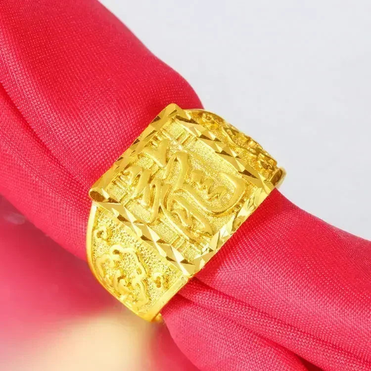 Pure gold ring same style mens AU999 real   24K agate Pixiu God of Wealth adjustable  inlaid jade jewelry