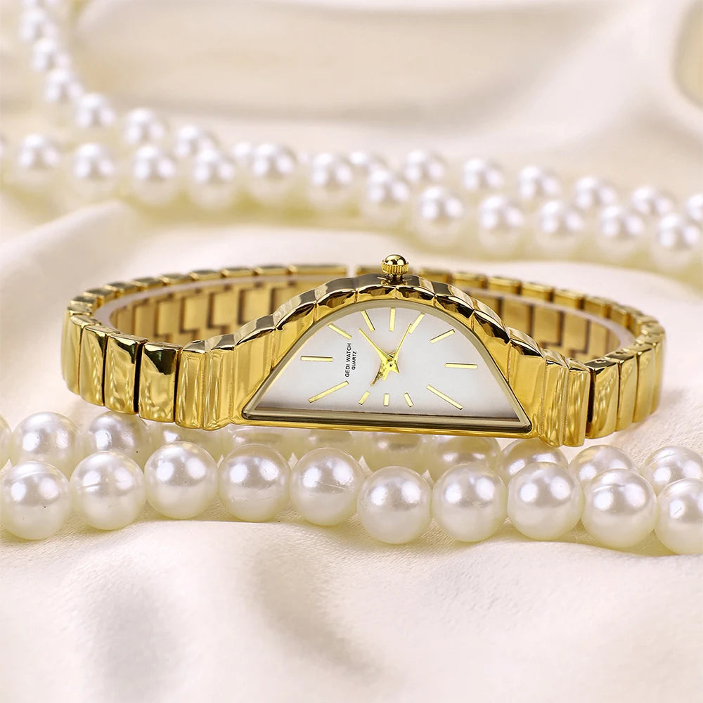 GEDI Exquisite Minimalist Light Luxury Gold Watches For Women Niche Irregular Design Artistic Quartz Woman Watch Gifts