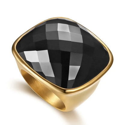Niche Exaggerated Modern Large Gemstone Women's Ring Titanium Steel Plated 18k Gold Jewelry