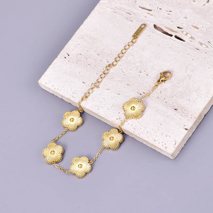 S15 Stainless Steel Five Leaf Flower Luxury Bracelet for Women Gold Color Charm Bracelets Jewellery Clover Fashion Jewelry Gifts