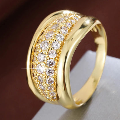 Gorgeous Gold - Plated Ring with Sparkling Cubic Zirconia Stones, Ideal for Any Occasion, Fashionable Jewelry Accessory