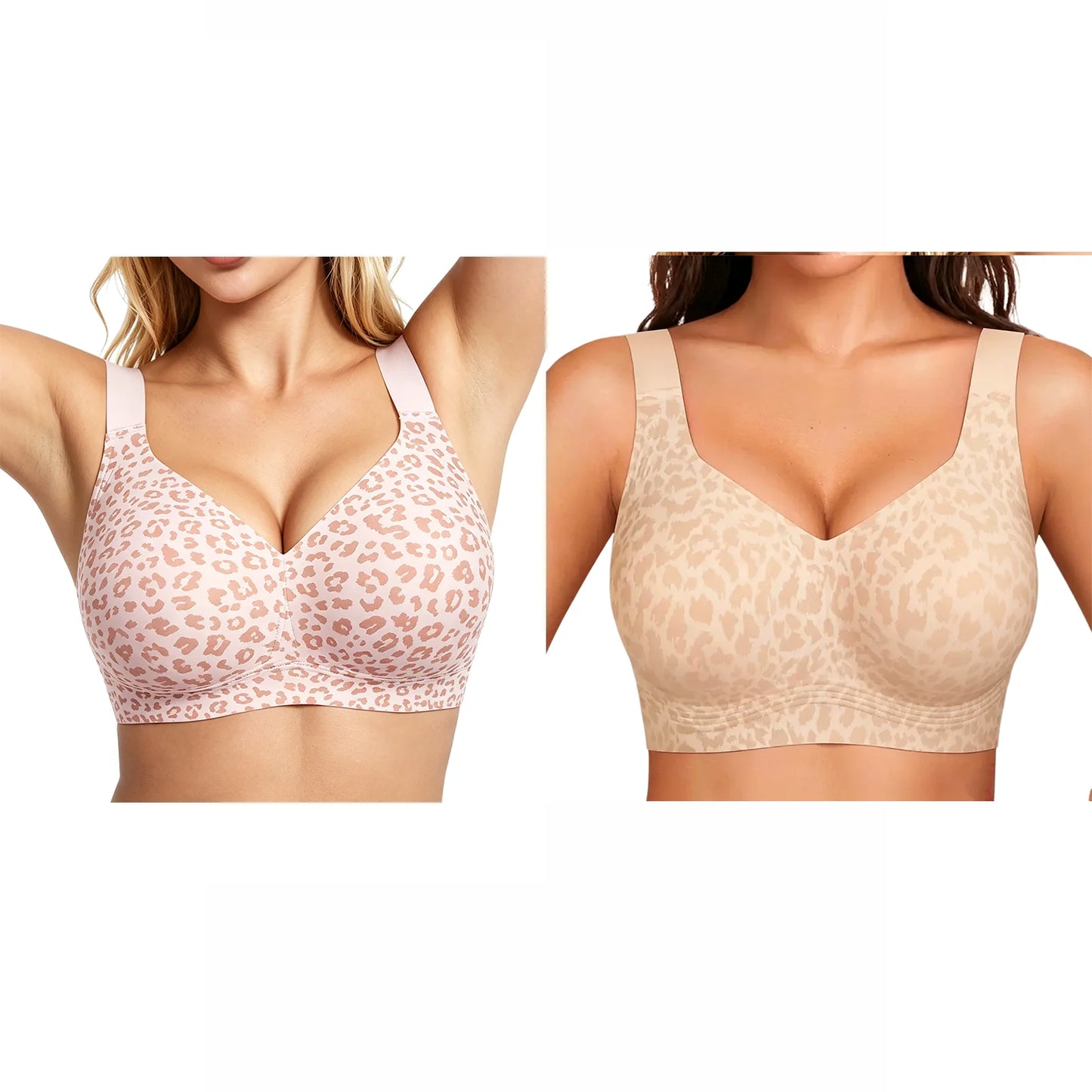 Women's Plus Size Seamless Jelly Soft Support Bra Leopard Print Wire-Free Full Cup Thin Bra Breathable Push Up Bra Large Bust
