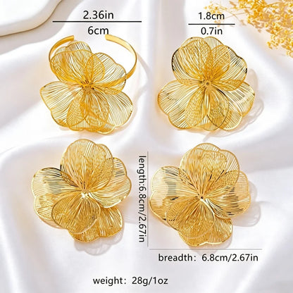 Aesthetic Gold Color Big Flower Jewelry Set Filigree Floral Statement Jewelry Women Street Style & Date Night Wear All Season