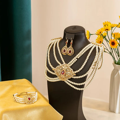 Luxurious Pearl & Gemstone Gold Jewelry Set, Exquisite Wedding Accessory For Ethnic Bridal Looks & Traditional Celebrations