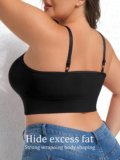 Plus Size Women Yoga Sports Bra, Front Ruched Design Wire-Free Bra with Removable Pads, Adjustable Straps Integrated Beauty Back