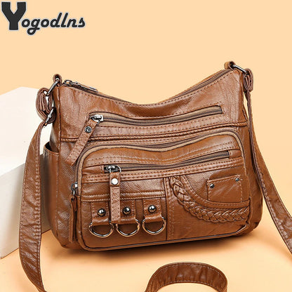 Vintage Pu Leather Luxury Purses and Handbags High Quality Women's Bag Design Multi-pocket Ladies Crossbody Shoulder Bags