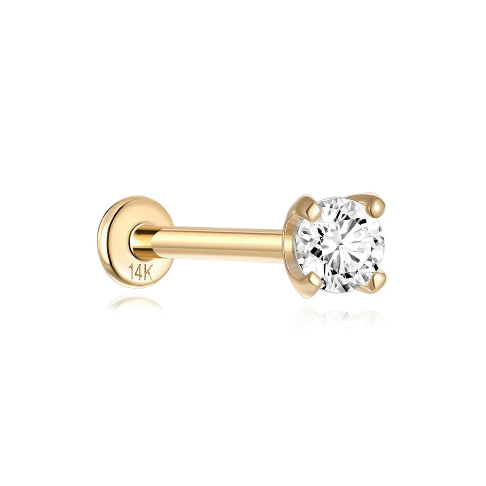 AIDE Single 1piece 14K Solid Gold Jewelry Stud Earring For Women Simple Mini Puncture Earrings Yellow Gold Jewelry Birthday Gift