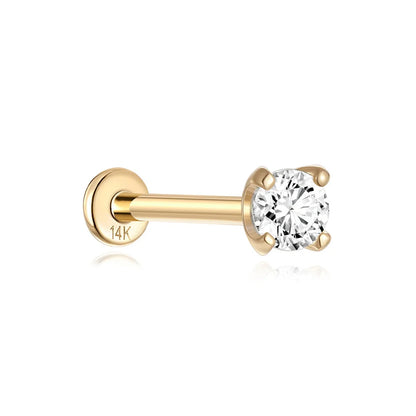 AIDE Single 1piece 14K Solid Gold Jewelry Stud Earring For Women Simple Mini Puncture Earrings Yellow Gold Jewelry Birthday Gift