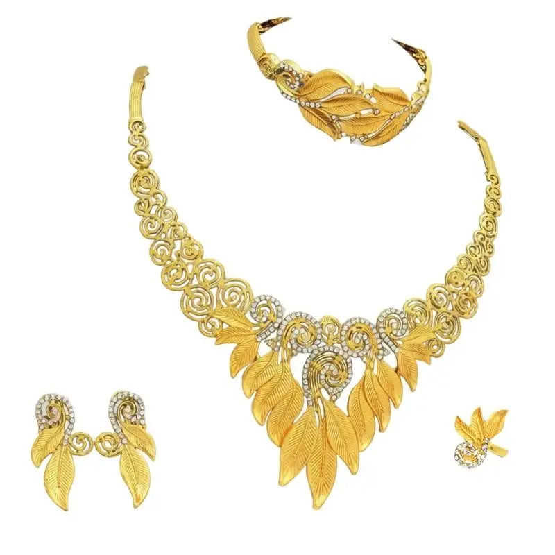 39BB Versatile Gold Color Jewelry Set Necklace and Earrings For Bridesmaids And Formal Wear Bridal Wedding