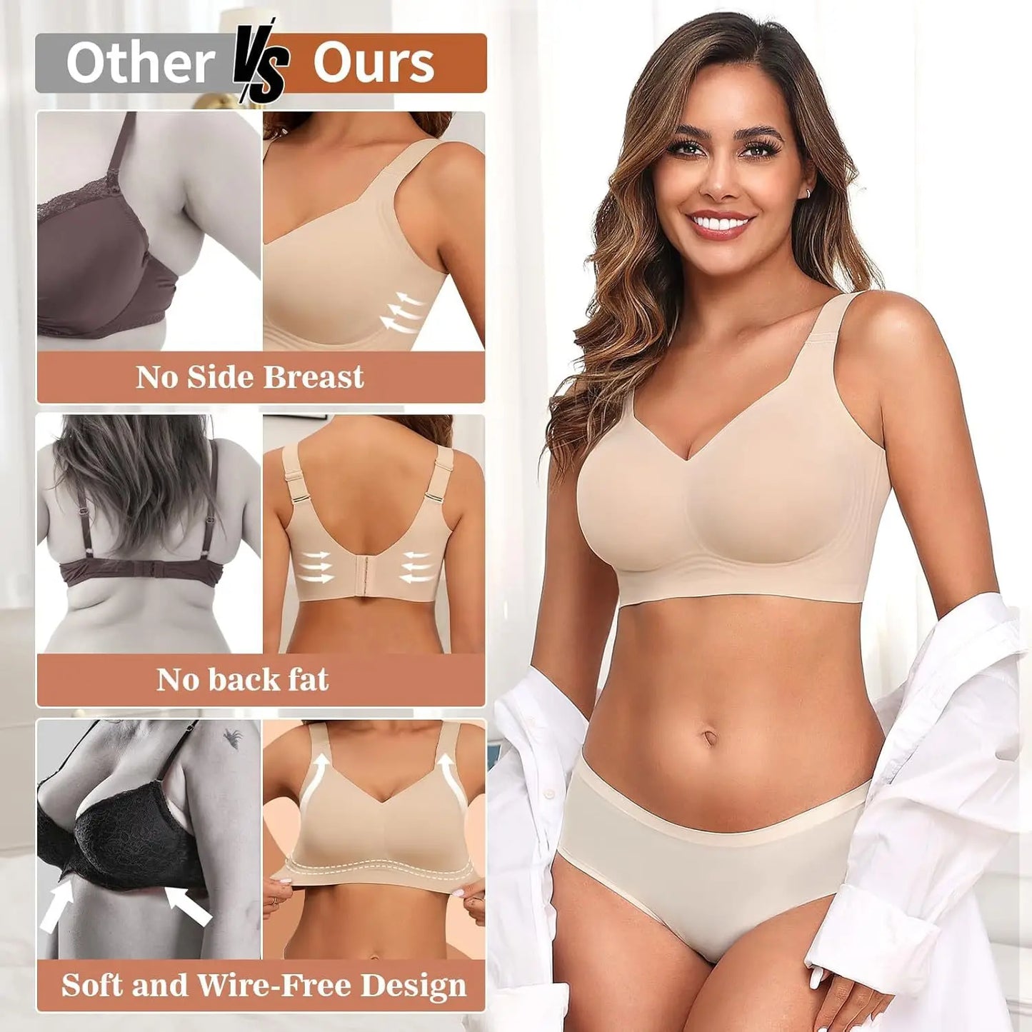 Plus Size  Push Up Jelly Bra Seamless No Underwire Bras Full Coverage Brassiere Hide Back Fat Tshirt Bras Comfort Daily Bralette