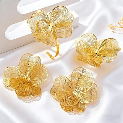 Aesthetic Gold Color Big Flower Jewelry Set Filigree Floral Statement Jewelry Women Street Style & Date Night Wear All Season