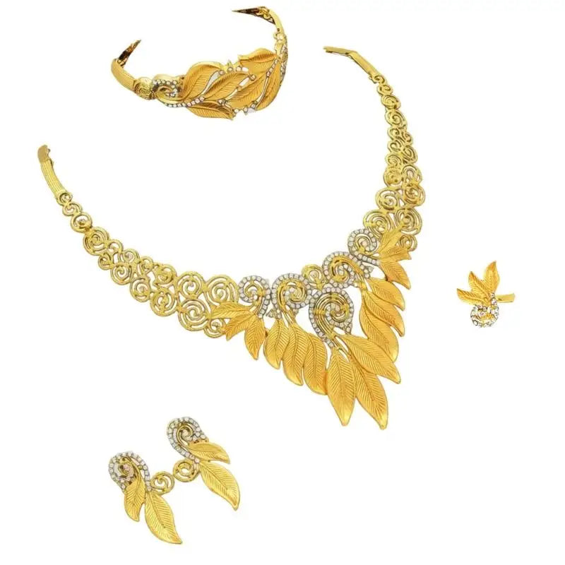 39BB Versatile Gold Color Jewelry Set Necklace and Earrings For Bridesmaids And Formal Wear Bridal Wedding