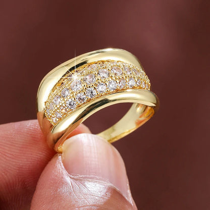Gorgeous Gold - Plated Ring with Sparkling Cubic Zirconia Stones, Ideal for Any Occasion, Fashionable Jewelry Accessory