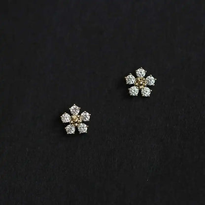 GOLDtutu Pure 9K Gold Jewelry Earrings for Women, Five Diamond Flower, 2020, ok497