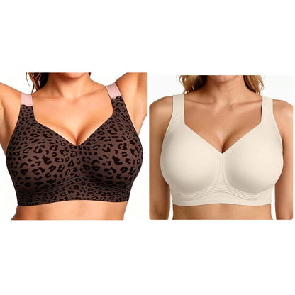 Women's Plus Size Seamless Jelly Soft Support Bra Leopard Print Wire-Free Full Cup Thin Bra Breathable Push Up Bra Large Bust