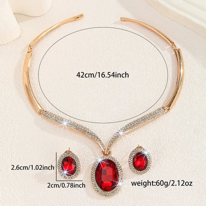 Women's Gold-Plated Red Crystal Jewelry Set - Necklace and Earrings Accessories for Wedding Party Formal Occasions Prom Cocktail Party
