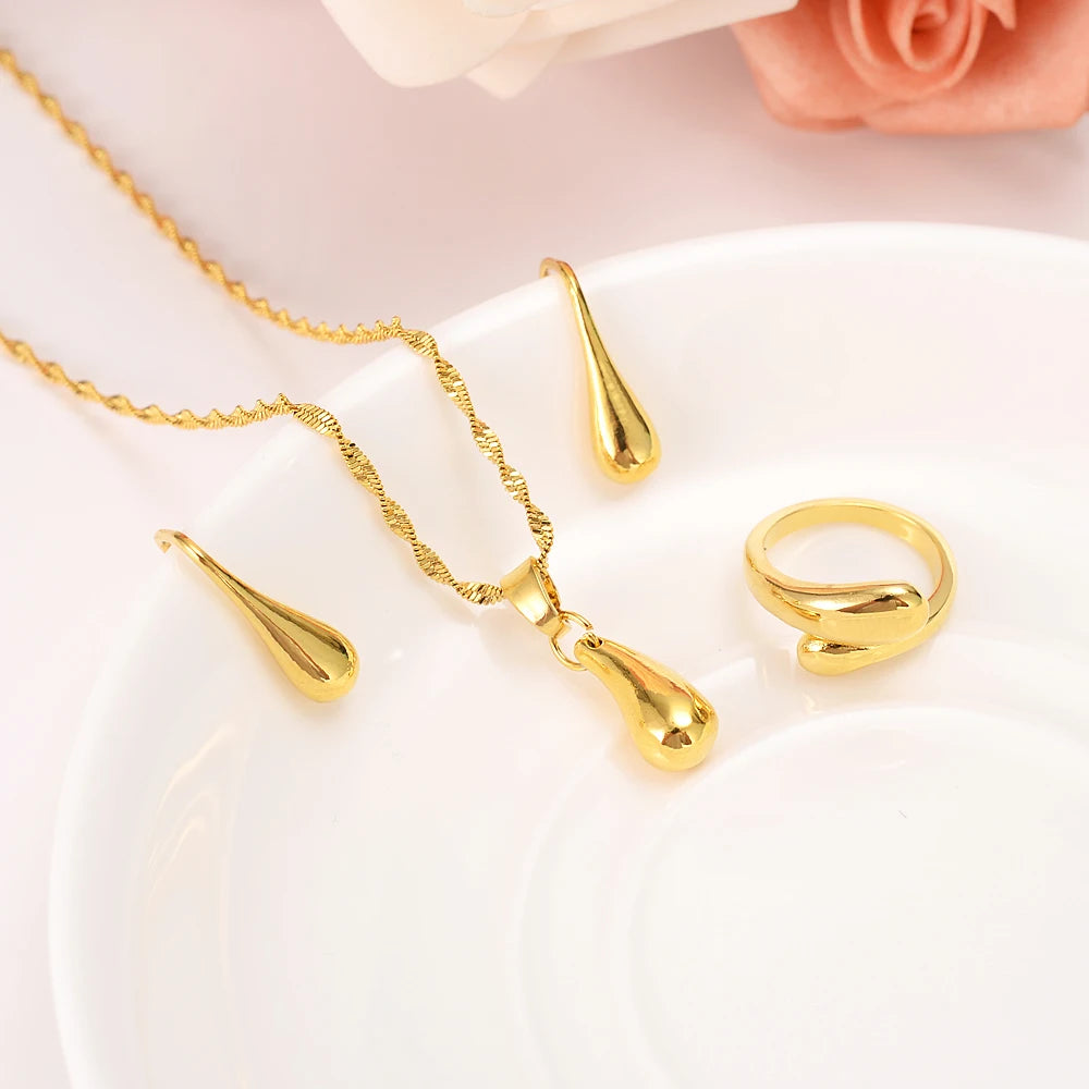 Fashion Gold Color Jewelry for Women Necklace Earrings Set Party Accessories Dubai India Africa Gift