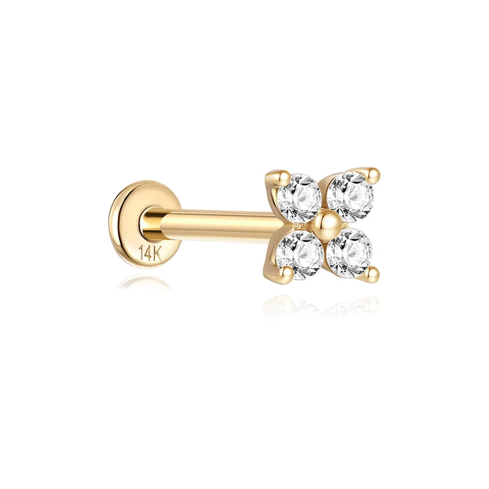 AIDE Single 1piece 14K Solid Gold Jewelry Stud Earring For Women Simple Mini Puncture Earrings Yellow Gold Jewelry Birthday Gift