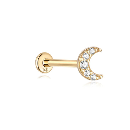 AIDE Single 1piece 14K Solid Gold Jewelry Stud Earring For Women Simple Mini Puncture Earrings Yellow Gold Jewelry Birthday Gift