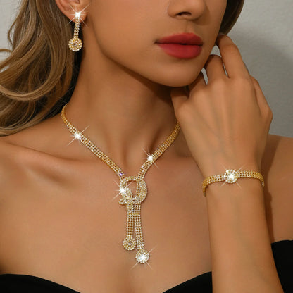 New jewelry set - fashionable, luxurious, heavy-duty, full of diamonds, necklace, earrings, bracelet - for brides and weddings.