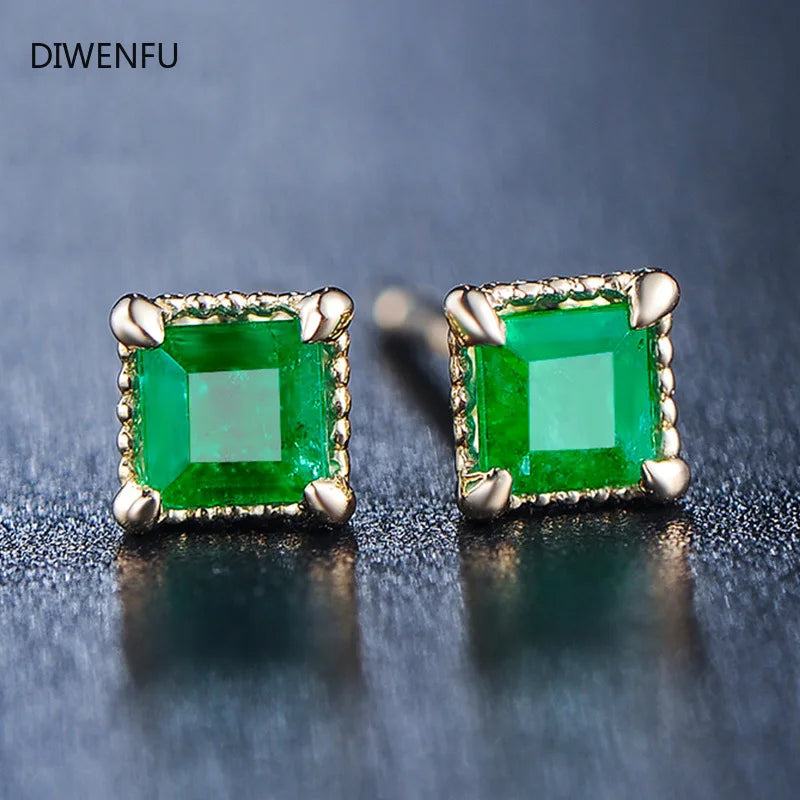 Emarald 14K Yellow Gold Jewelry Stud Earrings for Women Round Simple Crown Jade Earrings Fine Valentine Gold Jewelry for Women