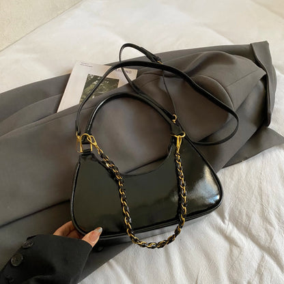 Elegant Ladies Shopping Purse Retro Pu Leather Shoulder Bag French Style Underarm Handbag Chain Clutch Bag Female Crossbody Bag