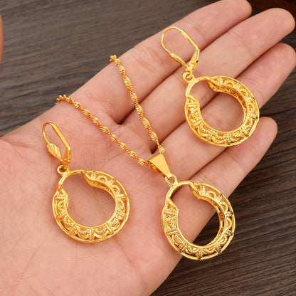 Fashion Gold Color Jewelry for Women Necklace Earrings Set Party Accessories Dubai India Africa Gift