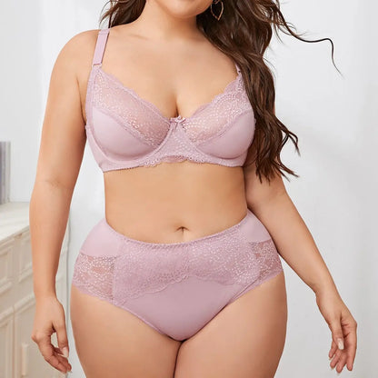 Beauwear Plus Size Bra Set for Women Floral Lace Underwear Set Ultra Thin Lingerie Set