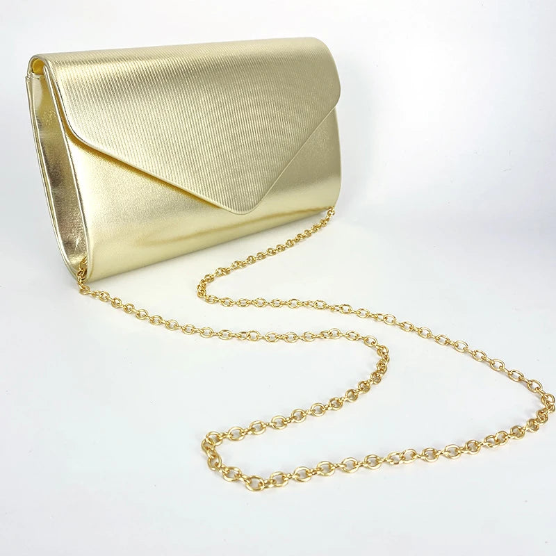 Ladies Mini Shiny Leather Envelope Purse Women Luxury Golden Chain Crossbody Bag Fashion Girls White Cell Phone Purse Wallet