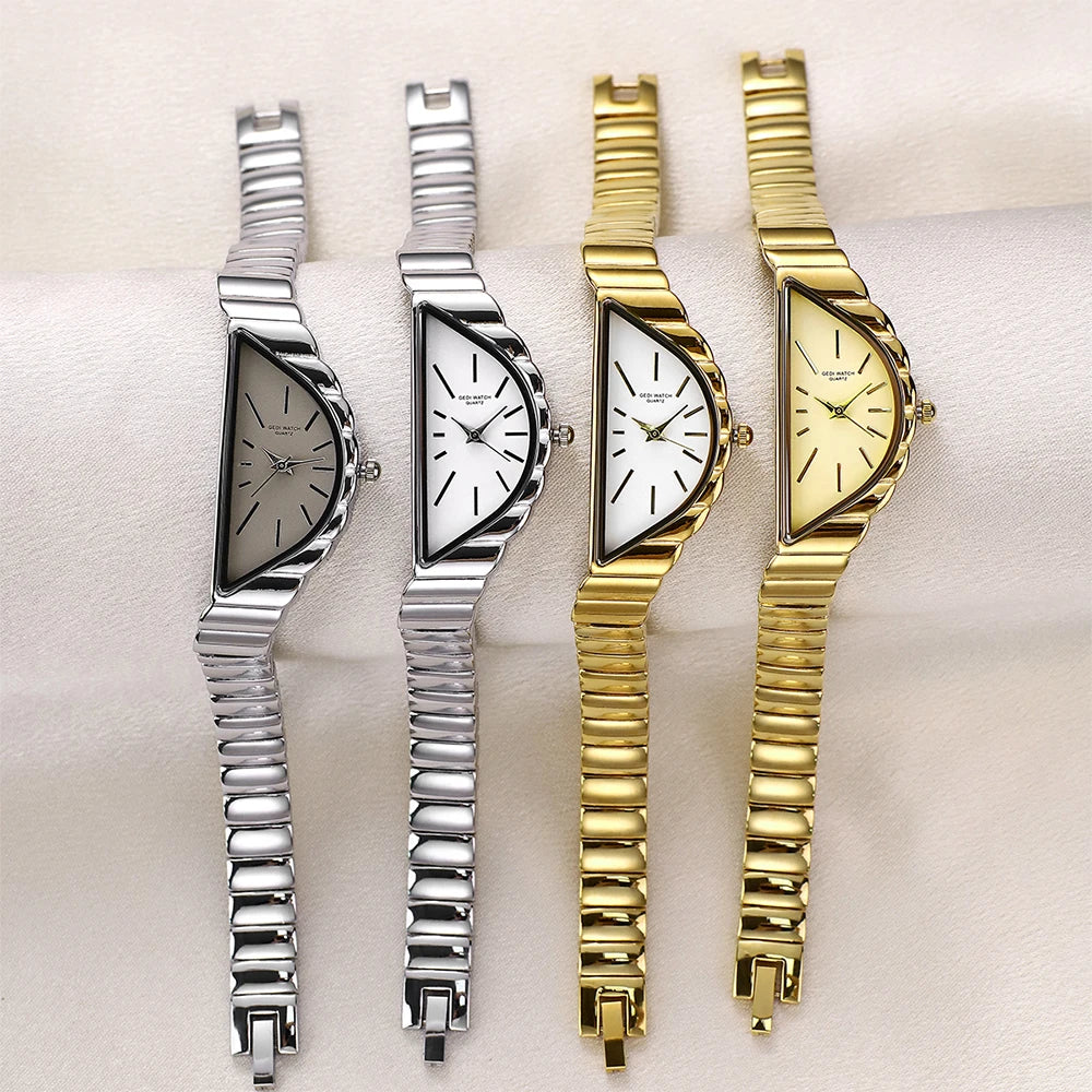 GEDI Exquisite Minimalist Light Luxury Gold Watches For Women Niche Irregular Design Artistic Quartz Woman Watch Gifts