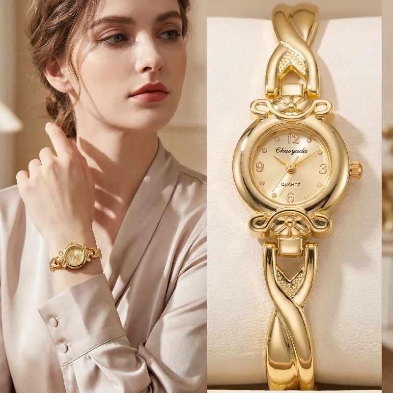 Fashion Thin Gold Watches for Women Exquisite Luxury Ladies Quartz Bracelet Wristwatches Vintage Female Clock Gift Montre Femme