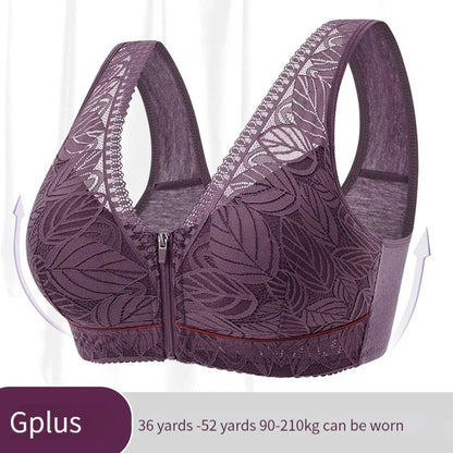 Front zipper Soft cotton cups Bra breathable women wireless underwear  lace strap tank leaves top plus size bra