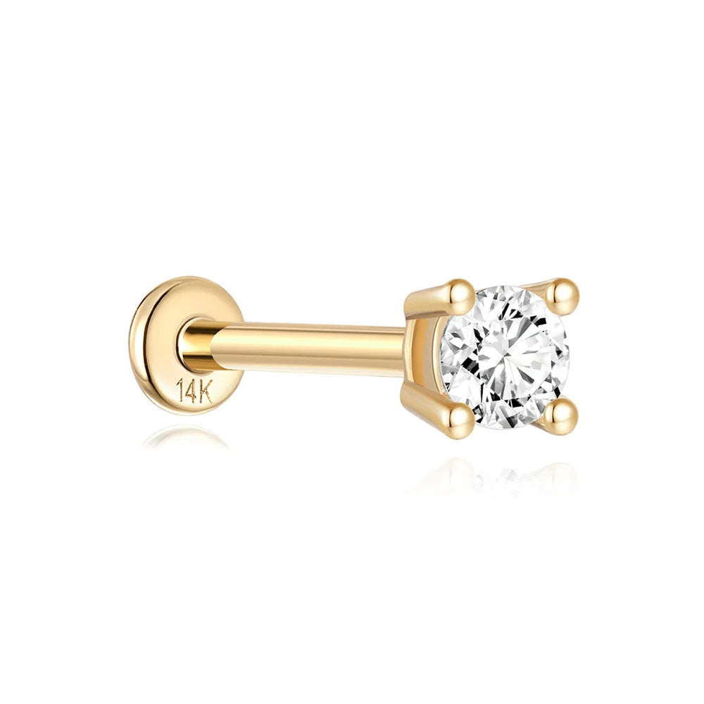 AIDE Single 1piece 14K Solid Gold Jewelry Stud Earring For Women Simple Mini Puncture Earrings Yellow Gold Jewelry Birthday Gift
